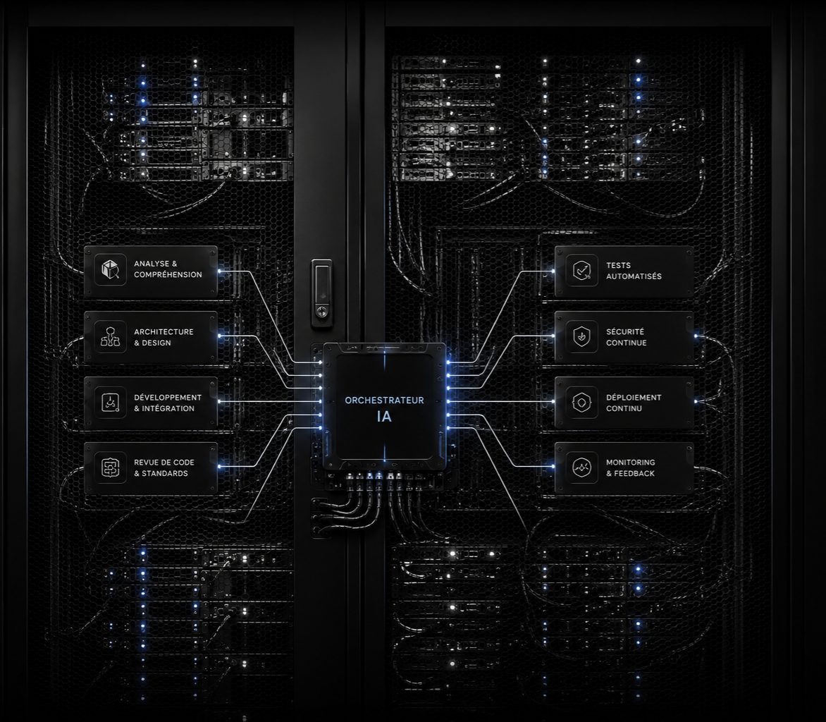 Orchestrateur IA — analyse, architecture, développement, tests, déploiement, monitoring